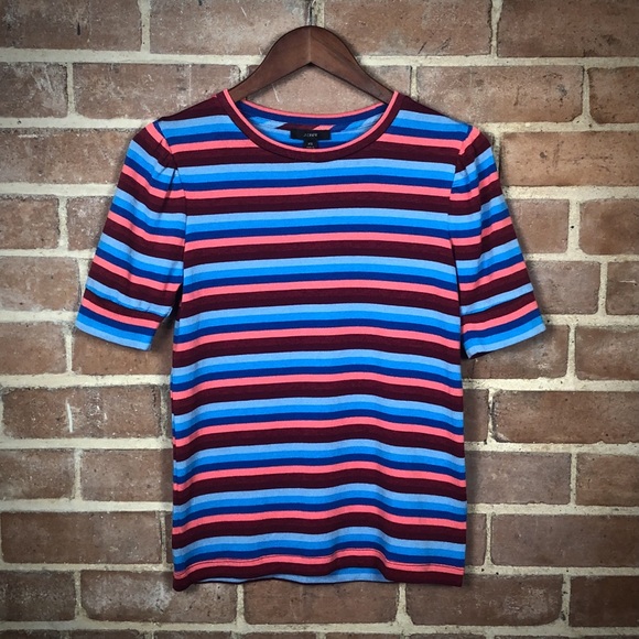 NWT-J.Crew Super Cozy Puff Sleeve Stripe Shirt XS - Picture 2 of 13